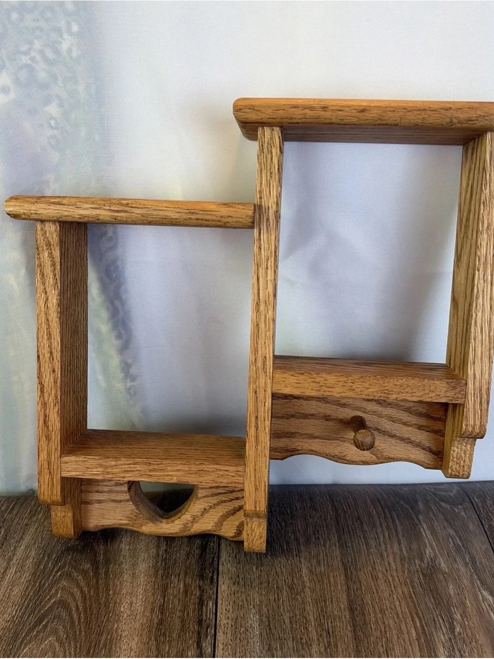 Vintage 2 Tier Step Wood Display Wall Shelf Heart Cut Out Cubby Box Knick Knack
